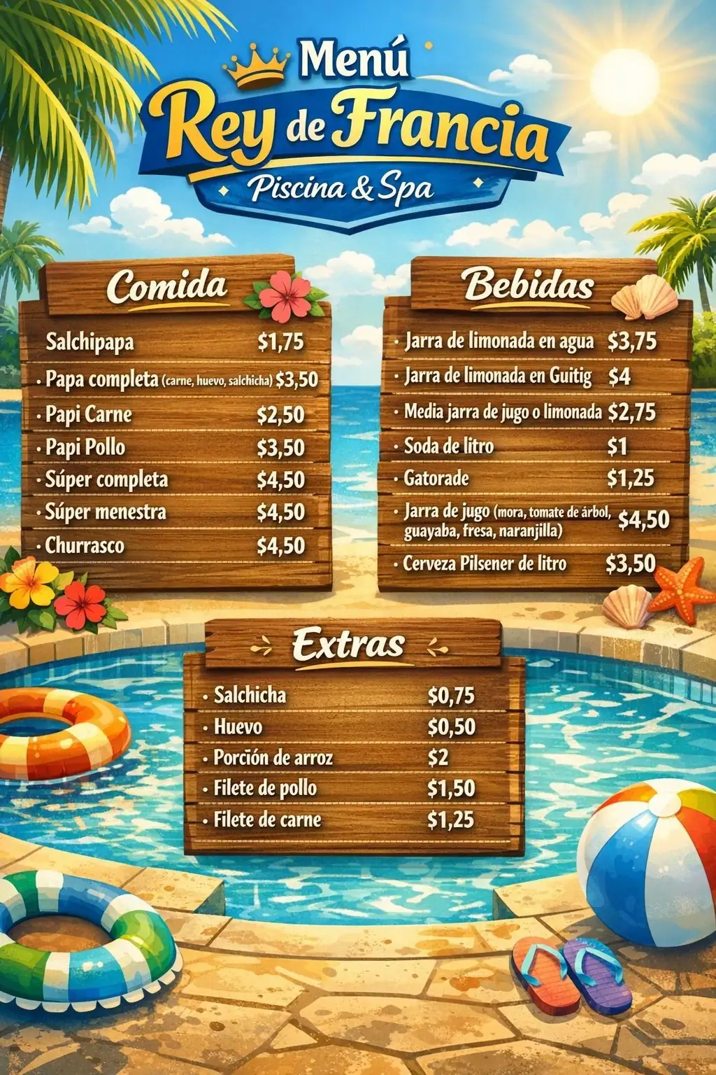 Carta del restaurante de Rey de Francia - Piscina y Hostal